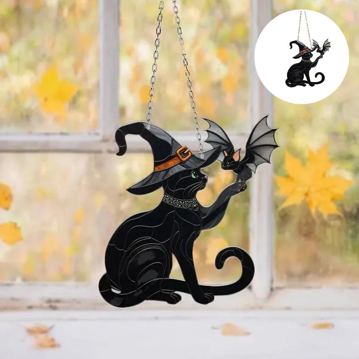 BowLift | Black Cat Touching Bat Window Hanging
