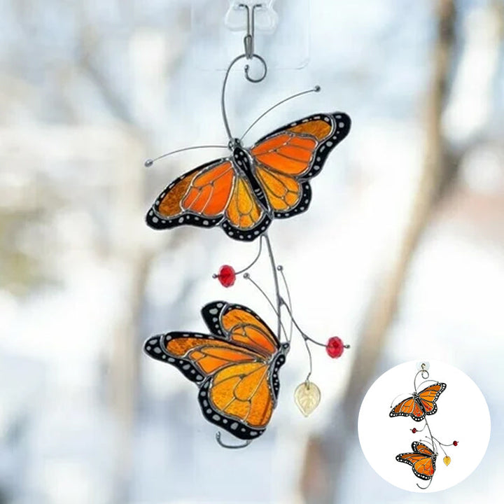 Stained Monarch Butterfly Glass Window Decor | Bowlift