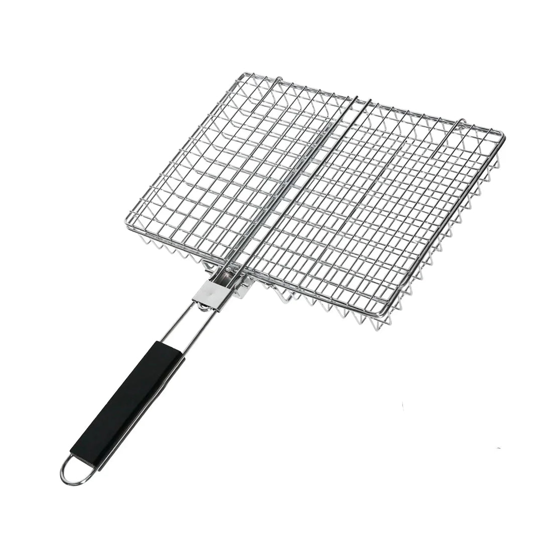 Folding Grill Basket with Wooden Handle Outdoor Camping BBQ Rack | Bowlift