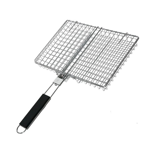Folding Grill Basket with Wooden Handle Outdoor Camping BBQ Rack | Bowlift