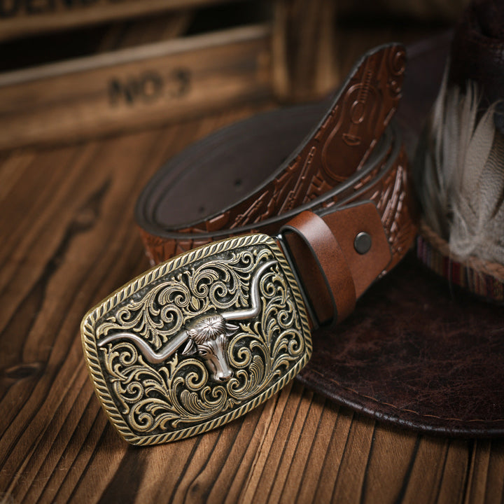 BowLift | Men's Belt Western Style – Vegan Leather Belt with Sturdy Metal Buckle