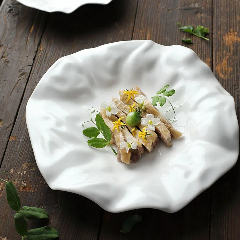 French Ceramic Tableware Irregular White Creative Pleated Paper Plate | Bowlift