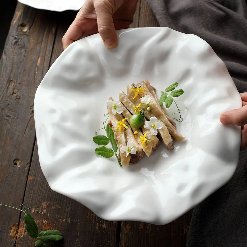 French Ceramic Tableware Irregular White Creative Pleated Paper Plate | Bowlift