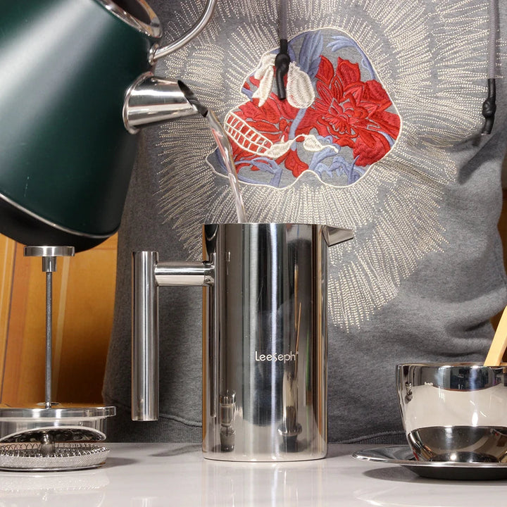 French Press Coffee Maker Double Wall Stainless Steel with Clip/Spoon | Bowlift