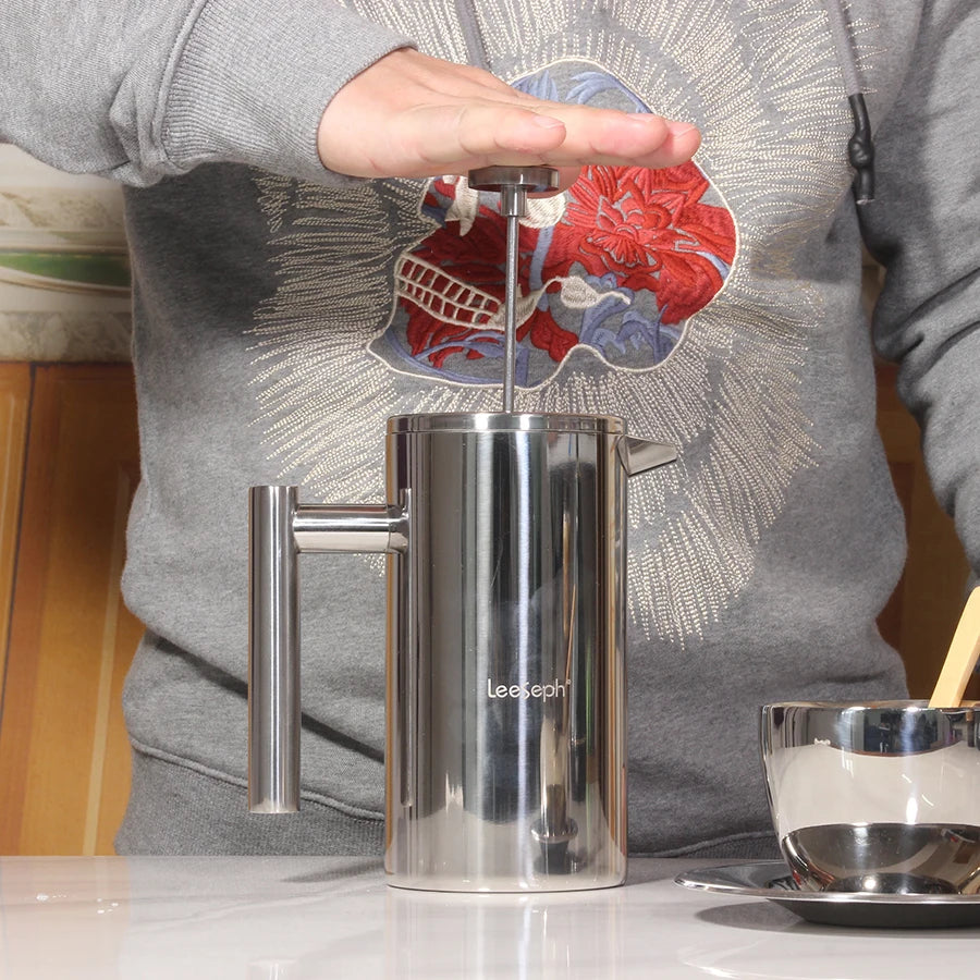French Press Coffee Maker Double Wall Stainless Steel with Clip/Spoon | Bowlift