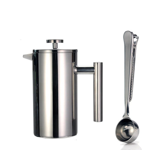 French Press Coffee Maker Double Wall Stainless Steel with Clip/Spoon | Bowlift