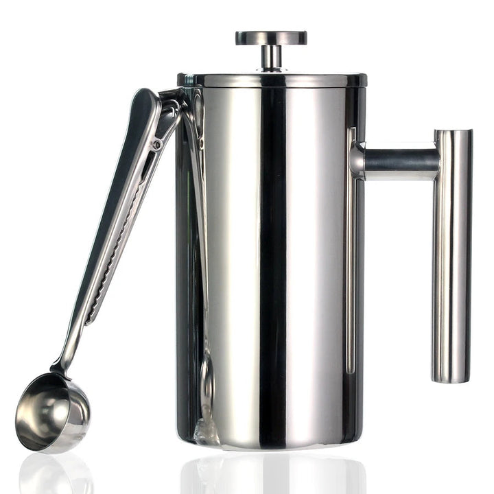 French Press Coffee Maker Double Wall Stainless Steel with Clip/Spoon | Bowlift