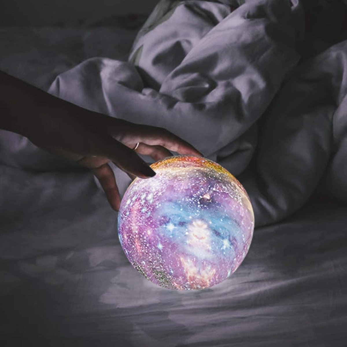 BowLift | Galaxy Moon Lamp – 3D Printed Lunar Light with 16 Colors, Wooden Stand & Remote Control