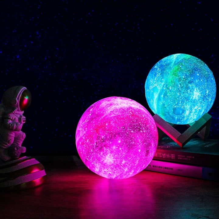 BowLift | Galaxy Moon Lamp – 3D Printed Lunar Light with 16 Colors, Wooden Stand & Remote Control