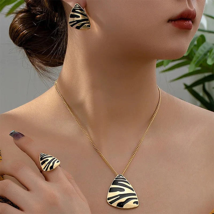 BowLift | Geometric Leopard Print Necklace, Ring, Earrings Set
