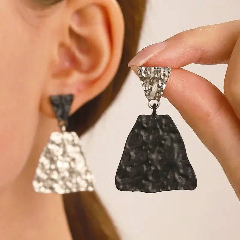 BowLift | Geometric Textured Black and White Earrings