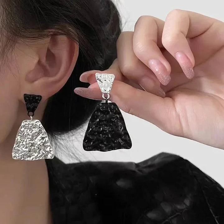 BowLift | Geometric Textured Black and White Earrings
