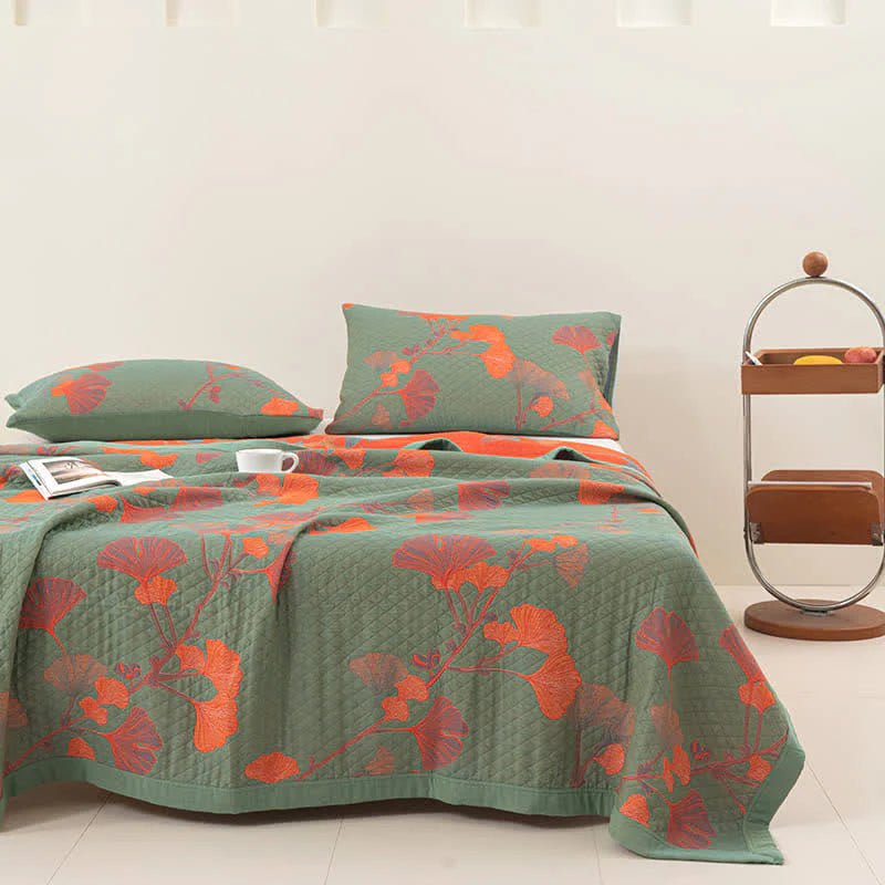 BowLift | GinkgoQuilt – Cotton Bedding Set with Botanical Reversible Design