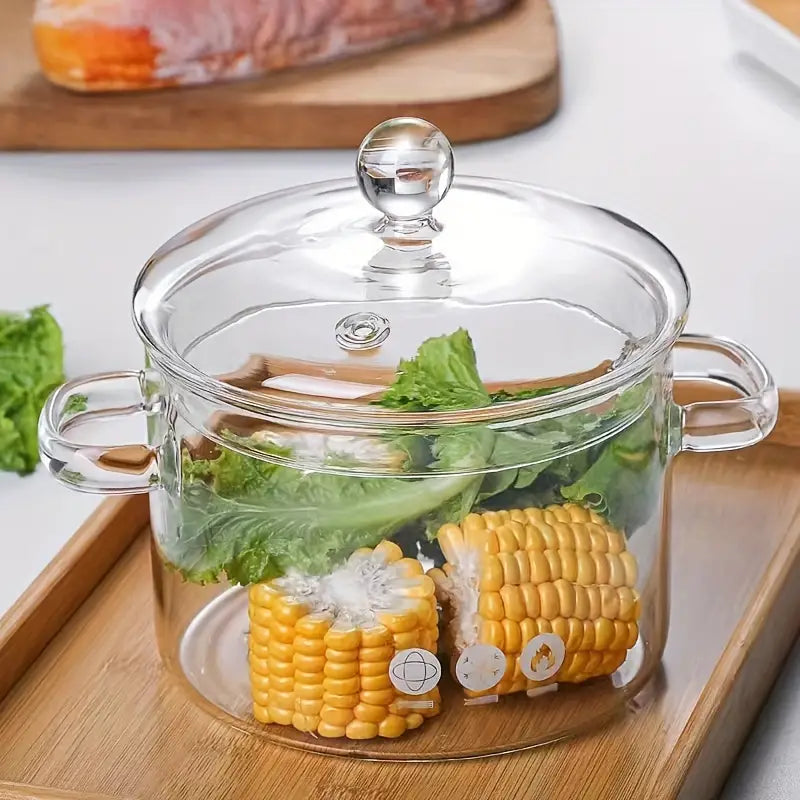 BowLift | KookZicht Glass – Transparent Glass Cooking Pot with Handles (1360 ml)