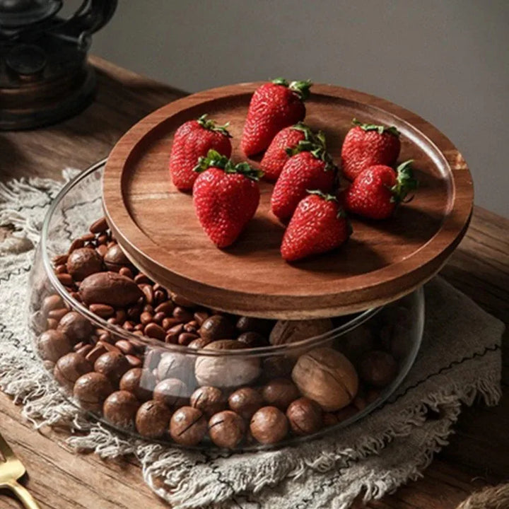 Glass Food Storage Container with Wooden Lid Kitchen Snack Organizer | Bowlift
