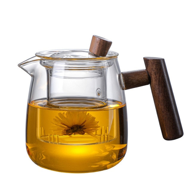 Glass Pot Filter Wood Handle Tea Ceremony Transparent Teawear Sets | Bowlift
