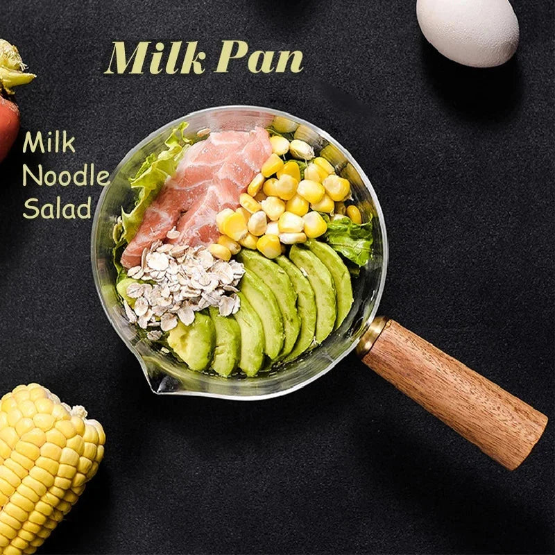 Glass Pot With Wooden Handle Transparent Household Kitchen Cookware | Bowlift
