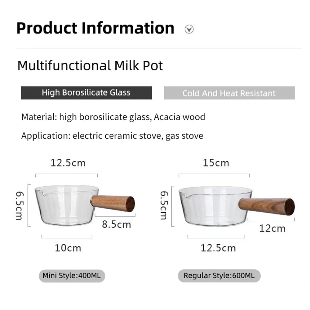 Glass Pot With Wooden Handle Transparent Household Kitchen Cookware | Bowlift