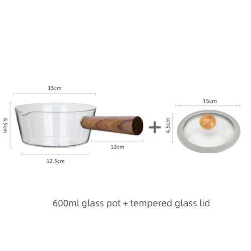Glass Pot With Wooden Handle Transparent Household Kitchen Cookware | Bowlift