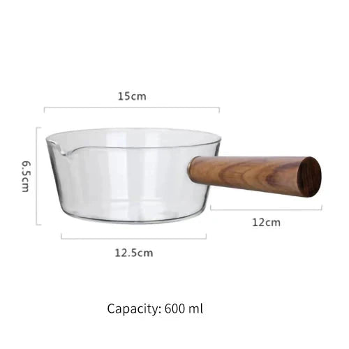 Glass Pot With Wooden Handle Transparent Household Kitchen Cookware | Bowlift