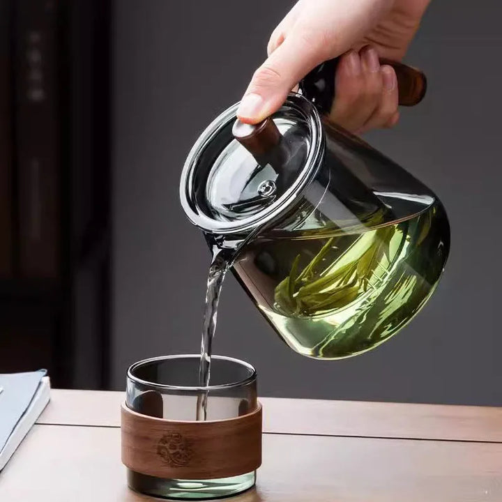 Glass Tea Kettle with Infuser Heat Resistant Teapot with Wooden Handle | Bowlift