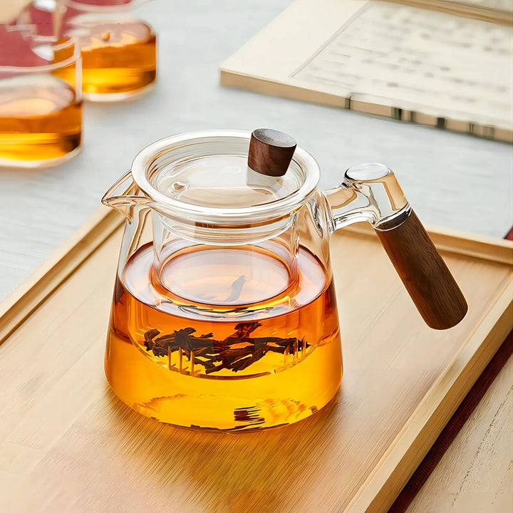 Glass Tea Kettle with Infuser Heat Resistant Teapot with Wooden Handle | Bowlift