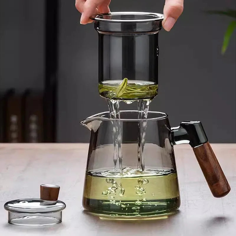 Glass Tea Kettle with Infuser Heat Resistant Teapot with Wooden Handle | Bowlift