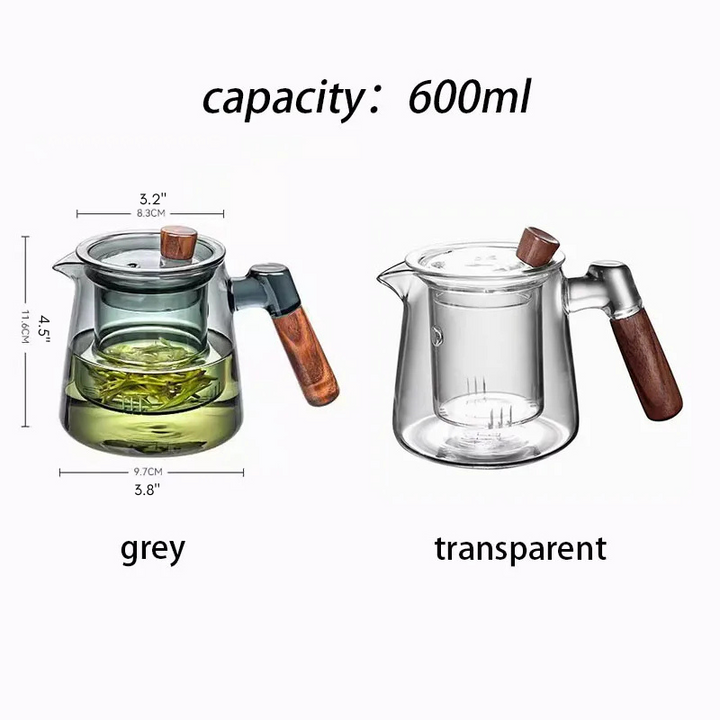 Glass Tea Kettle with Infuser Heat Resistant Teapot with Wooden Handle | Bowlift