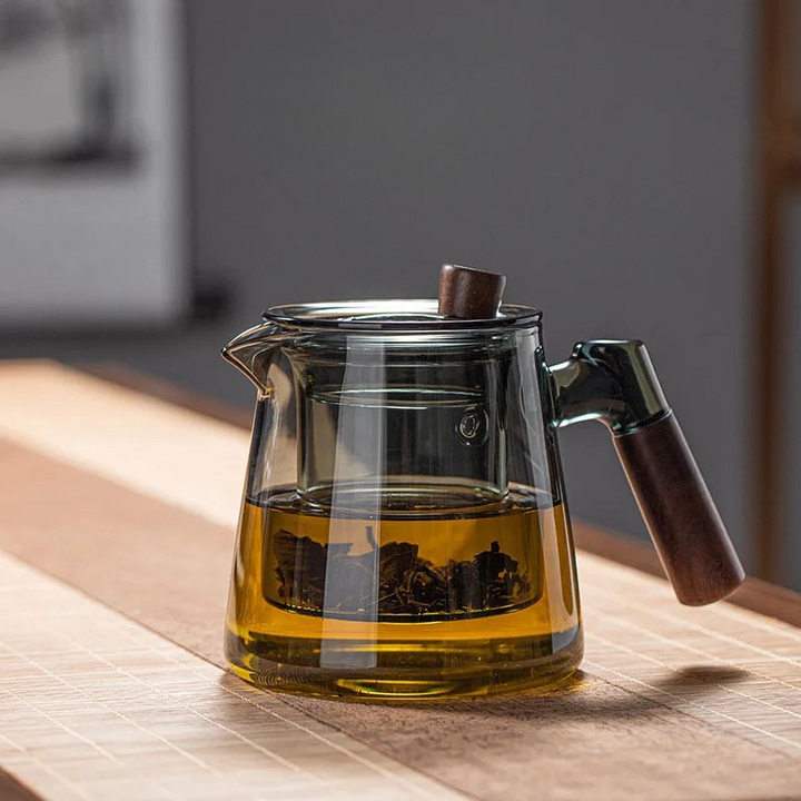 Glass Tea Kettle with Infuser Heat Resistant Teapot with Wooden Handle | Bowlift