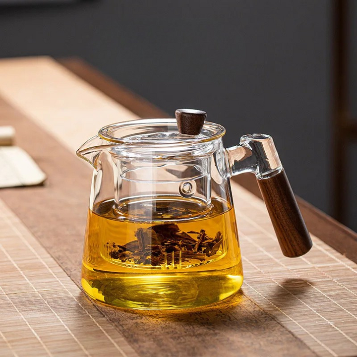 Glass Tea Kettle with Infuser Heat Resistant Teapot with Wooden Handle | Bowlift