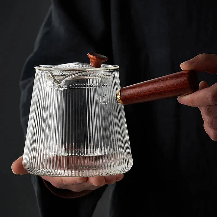 Glass Teapot with Removable Clear Infuser Sandal Wood Handle Glass Kettle | Bowlift