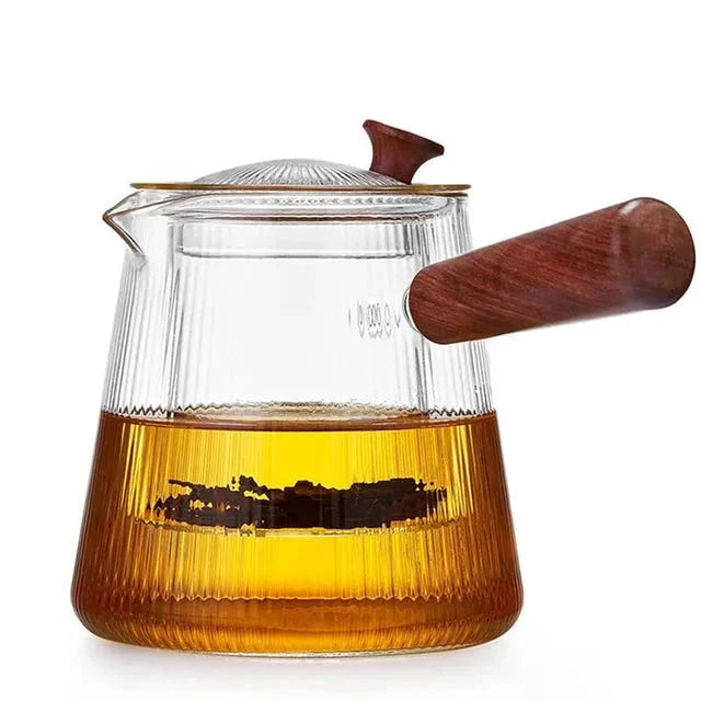 Glass Teapot with Removable Clear Infuser Sandal Wood Handle Glass Kettle | Bowlift