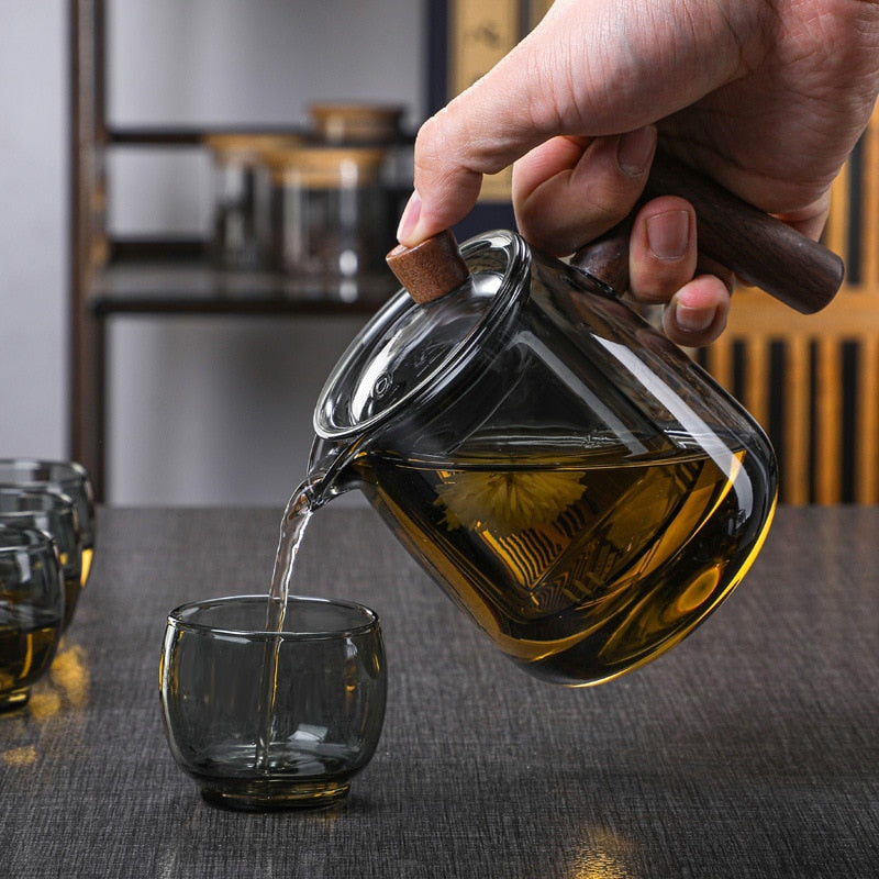 Glass Teapot Wood Handle Tea Ceremony Transparent Set Cup | Bowlift