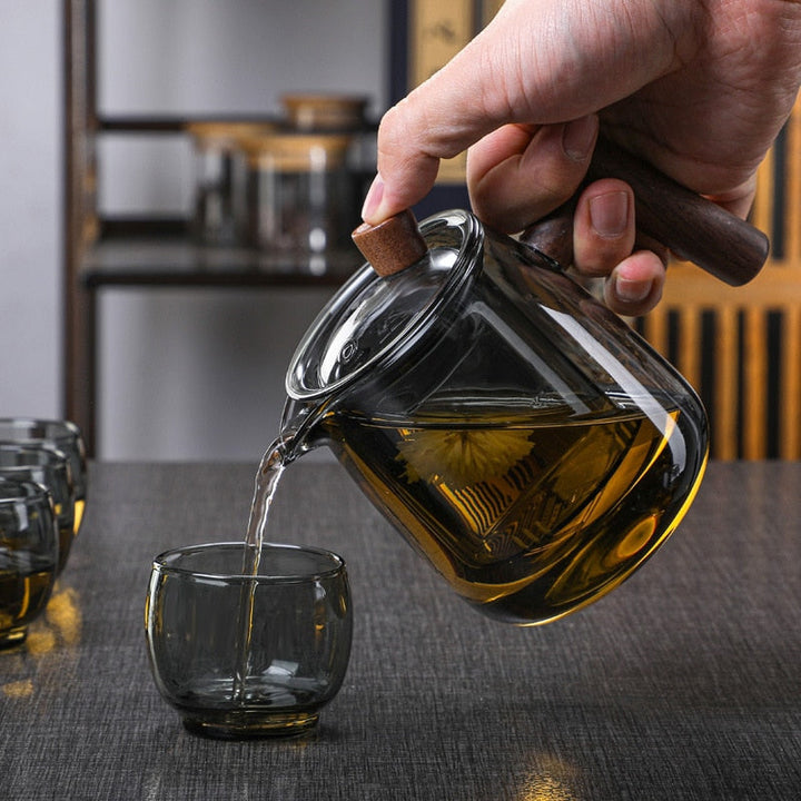 Glass Teapot Wood Handle Tea Ceremony Transparent Set Cup | Bowlift