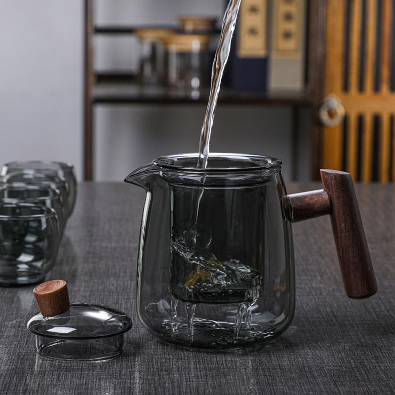 Glass Teapot Wood Handle Tea Ceremony Transparent Set Cup | Bowlift
