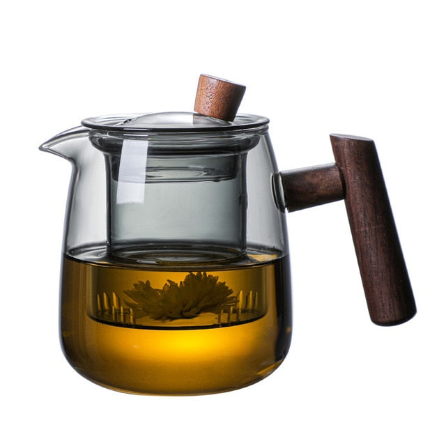 Glass Teapot Wood Handle Tea Ceremony Transparent Set Cup | Bowlift