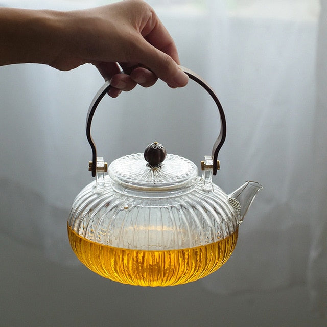 Glass Teapot Wood Handle Tea Ceremony Transparent Set Cup | Bowlift