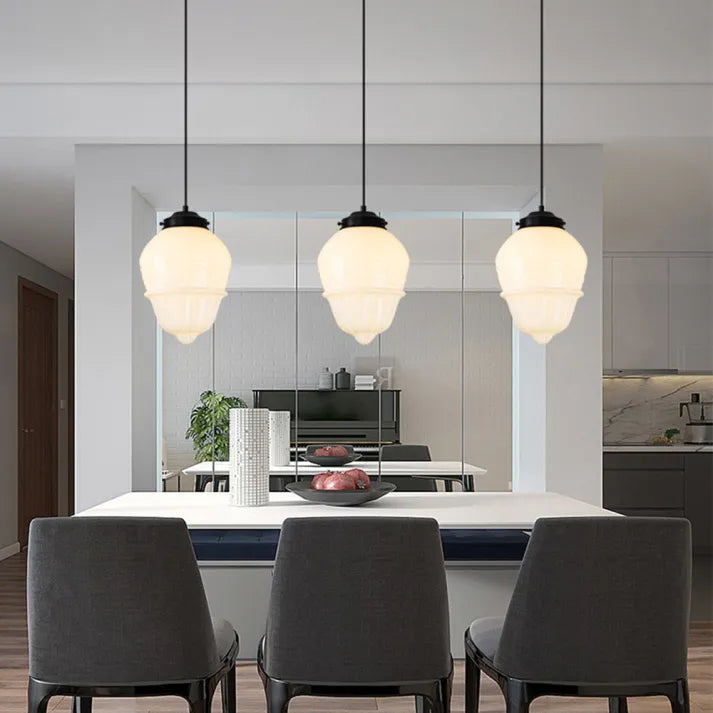 Vintage Geometric Hanging Lamp made of Matte Glass – Retro Pendant Light for Dining Room | Bowlift