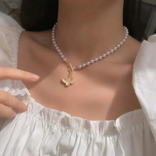 BowLift | Gold Crystal Butterfly Clasp Choker Necklace