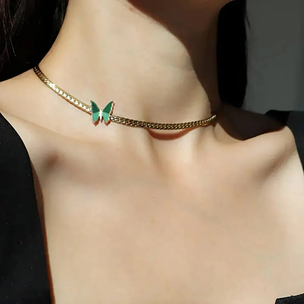 BowLift | Golden Herringbone Butterfly Choker Necklace