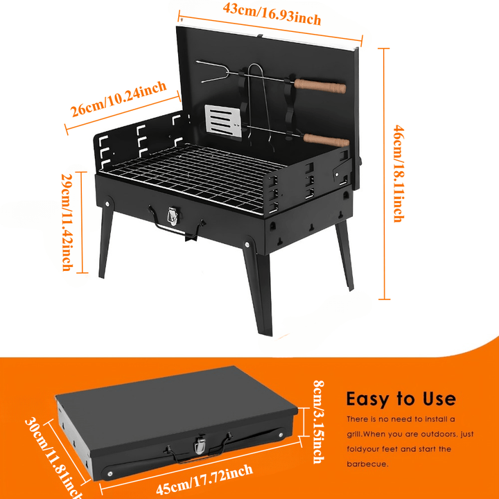 BowLift | Grillmate Fold – Foldable Steel Suitcase Grill for Garden, Camping & Outdoor BBQ