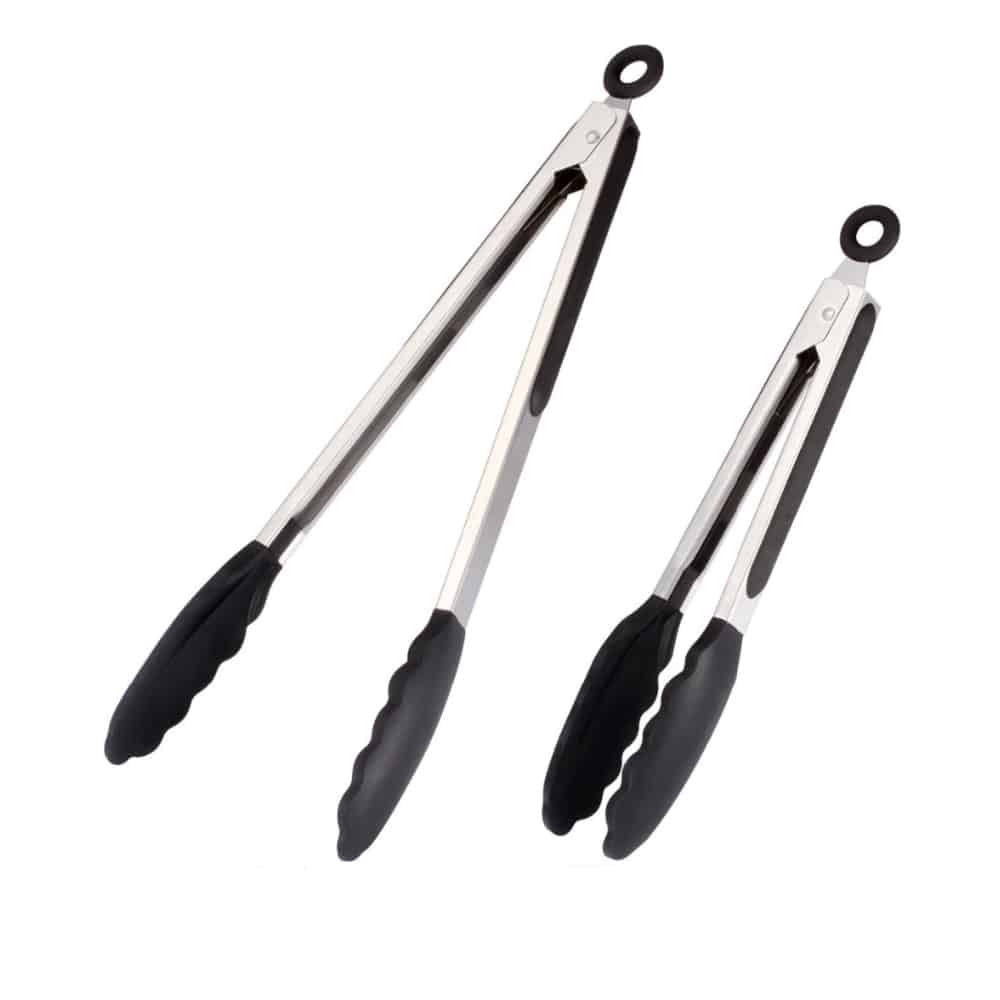 Silicone and stainless steel grill tongs - 23/30 cm - White / Black | Bowlift