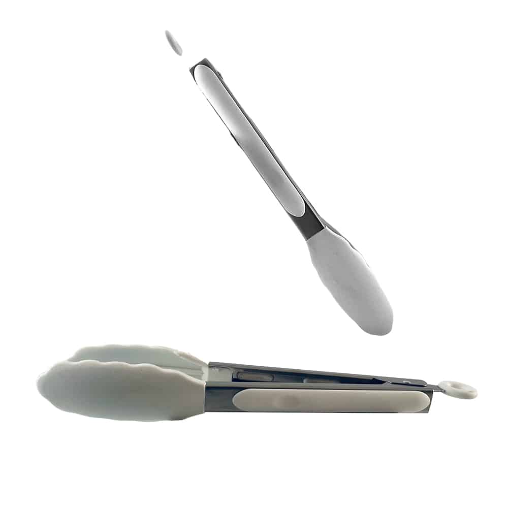 Silicone and stainless steel grill tongs - 23/30 cm - White / Black | Bowlift