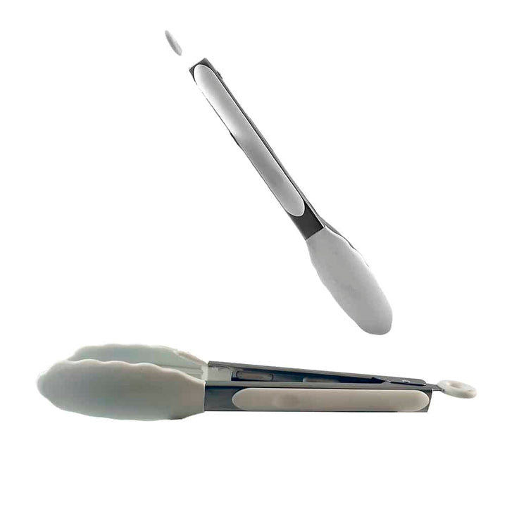 Silicone and stainless steel grill tongs - 23/30 cm - White / Black | Bowlift