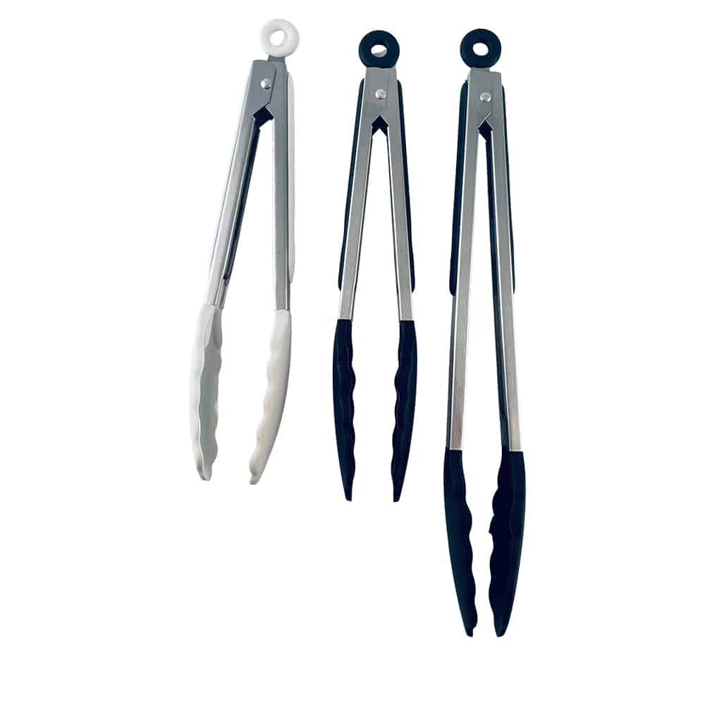 Silicone and stainless steel grill tongs - 23/30 cm - White / Black | Bowlift