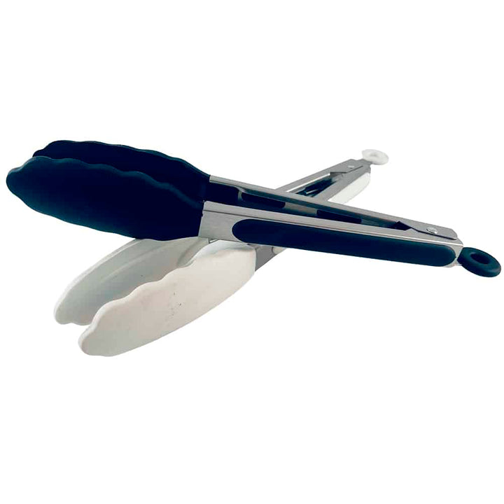 Silicone and stainless steel grill tongs - 23/30 cm - White / Black | Bowlift