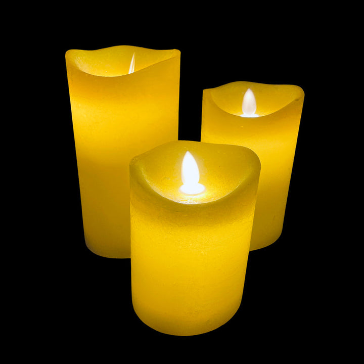LED Candle - rustic - 3 pieces - 10/12.5/15 cm - with 3D flame - (various colors) | Bowlift