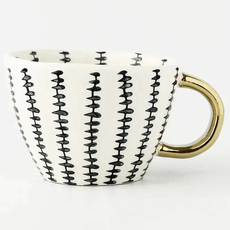 BowLift | Hand‑Painted Ceramic Mug with Gold Handle
