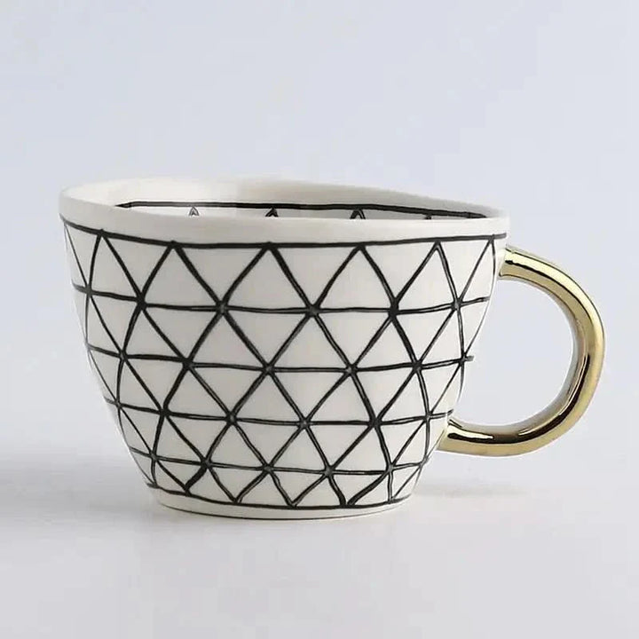 BowLift | Hand‑Painted Ceramic Mug with Gold Handle