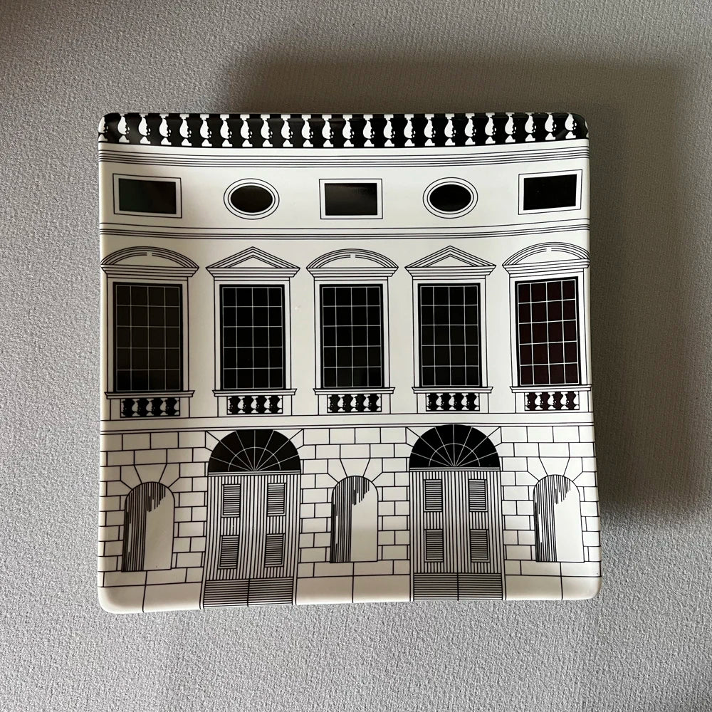 Handmade Ceramic Neuschwanstein Castle Building Rectangle Plate | Bowlift